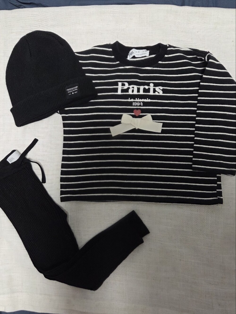 Zara Girls Bundle Paris Striped Knit Top Hat & Leggins